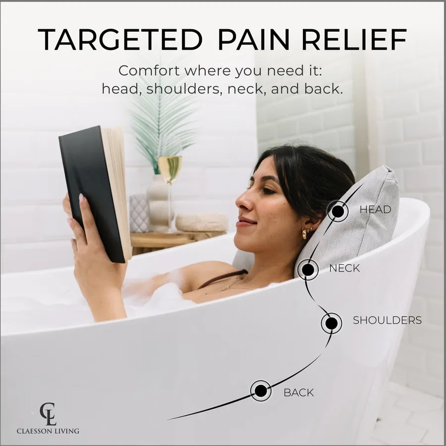 Woman reading in the tub, head, neck, shoulders and back supported